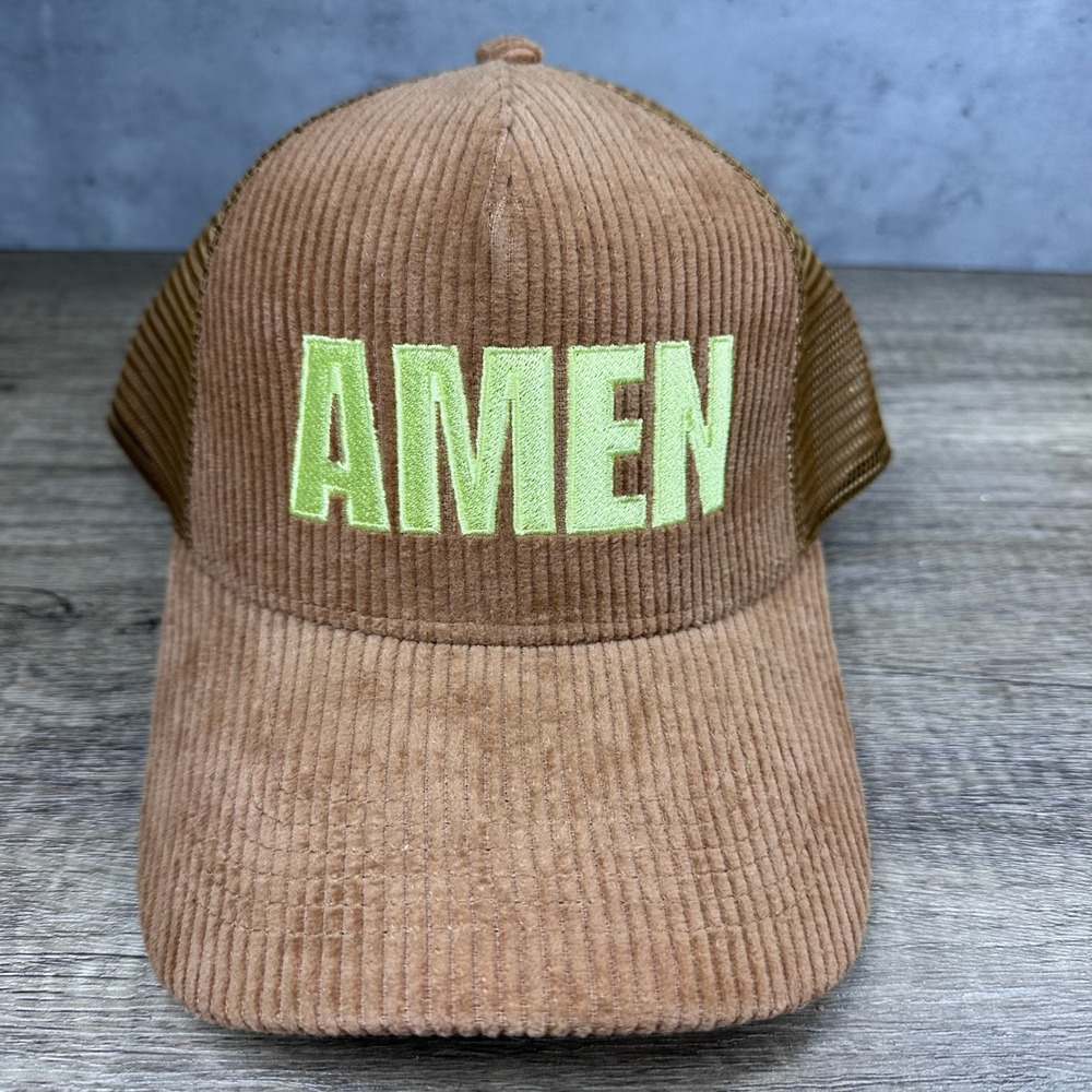 AMEN~Women's~Brown Corduroy Trucker Hat - Picture 1 of 6